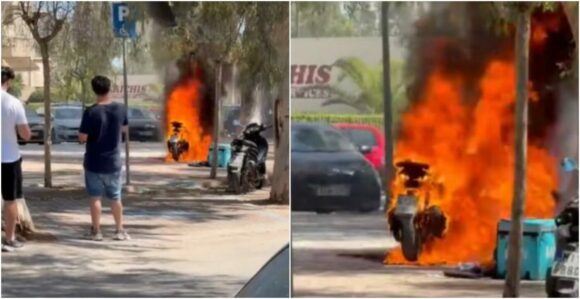 Γλυφάδα: Στις φλόγες μηχανάκι διανομέα στον Δρόμο των Ποιητών (VIDEO)
